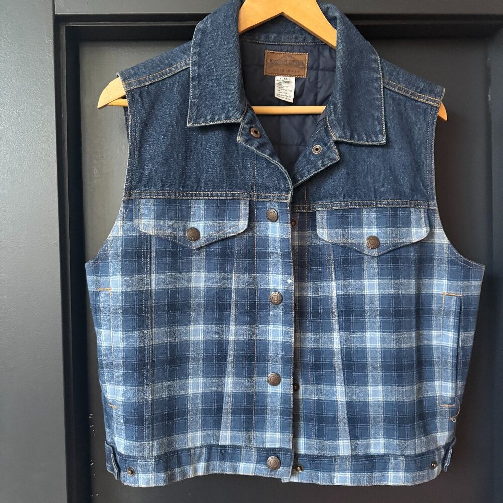 Blue Pendelton Western  Denim Vintage plaid  Vest